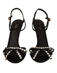 Dolce & Gabbana Black Crystals Ankle Strap Heels Sandals Shoes