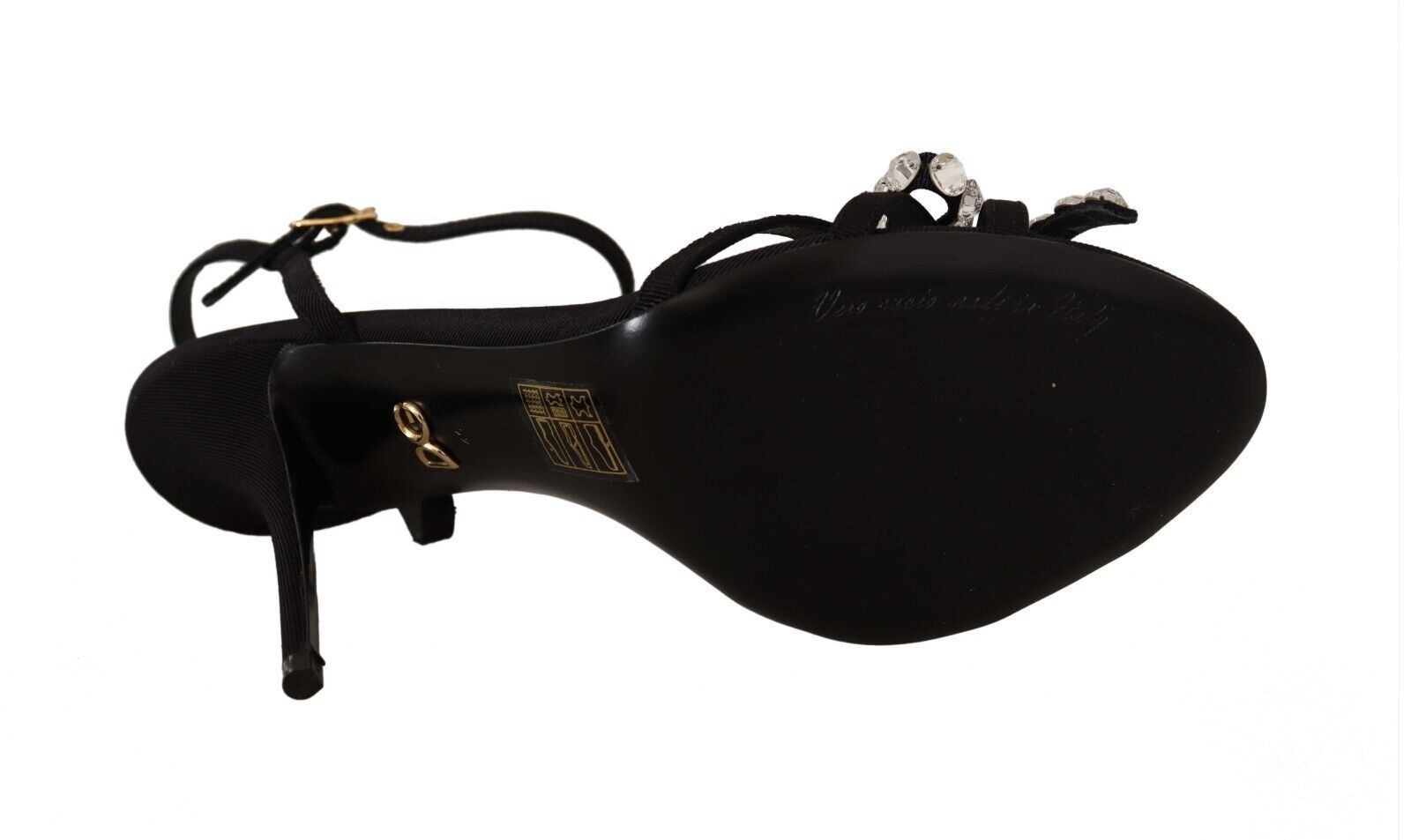 Dolce &amp; Gabbana Black Crystals Ankle Strap Heels Sandals Shoes