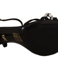 Dolce & Gabbana Black Crystals Ankle Strap Heels Sandals Shoes