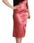 Dolce & Gabbana Pink One-Shoulder Silk Tassel Fringe Gown Mid Dress
