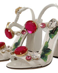 Dolce & Gabbana White Leather Crystal Keira Heels Sandals Shoes
