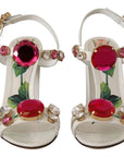 Dolce & Gabbana White Leather Crystal Keira Heels Sandals Shoes