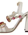 Dolce & Gabbana White Leather Crystal Keira Heels Sandals Shoes