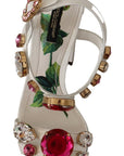 Dolce & Gabbana White Leather Crystal Keira Heels Sandals Shoes