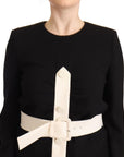 Givenchy Black Wool Long Sleeves Belted Mini Sheath Dress