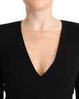Dsquared² Black Long Sleeves Deep V-neck Mini Sheath Dress