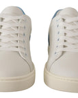 Dolce & Gabbana White Blue Leather Low Top Sneakers Shoes