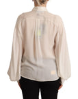 Dsquared² Off White Silk Long Sleeves Collared Blouse Top
