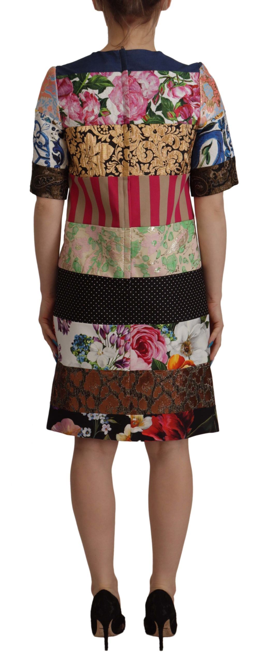 Dolce &amp; Gabbana Multicolor Pachwork Floral Sheath Jaquard Mini Gown Dress
