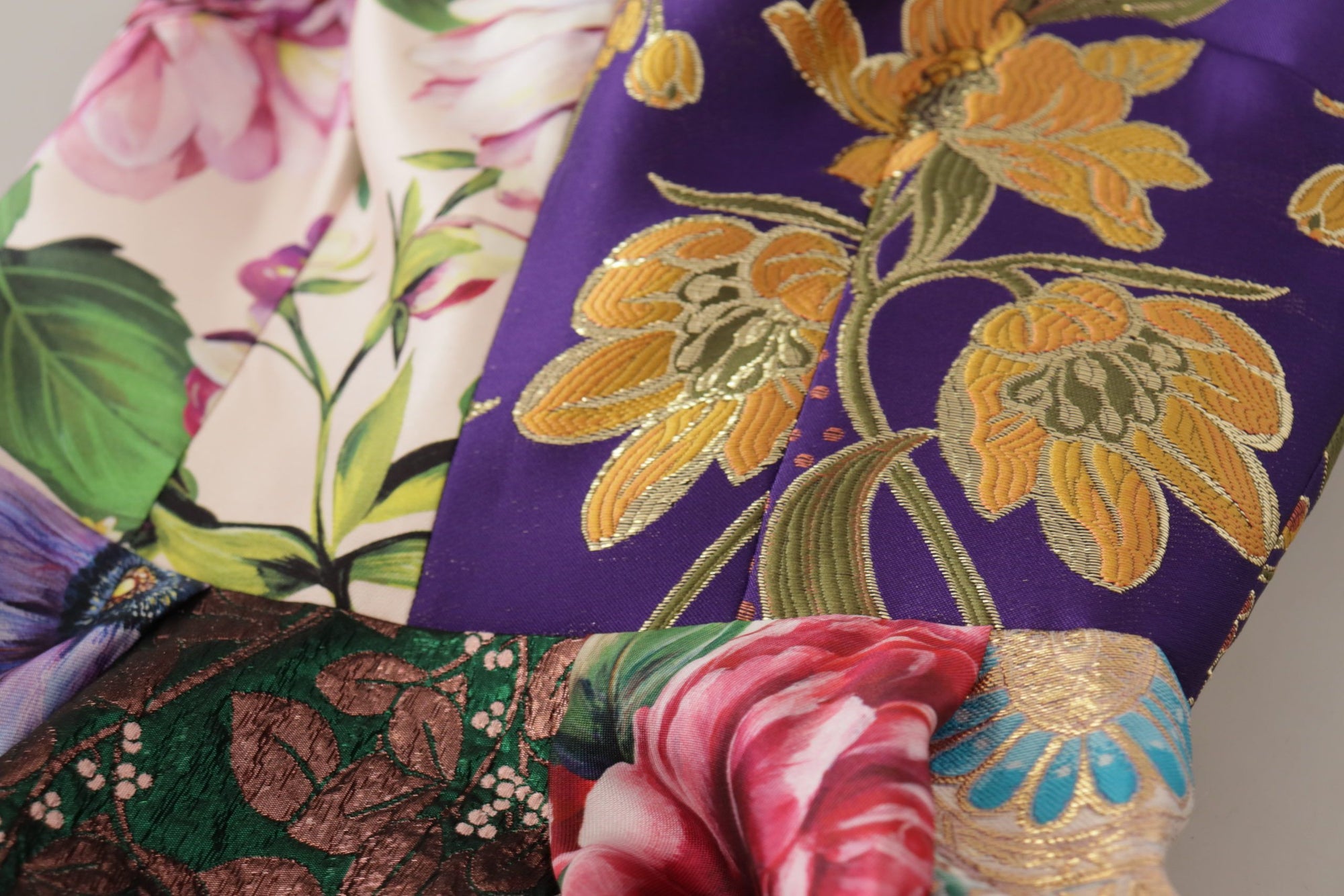 Dolce &amp; Gabbana Dress Midi Patchwork Floral Jaquard Silk