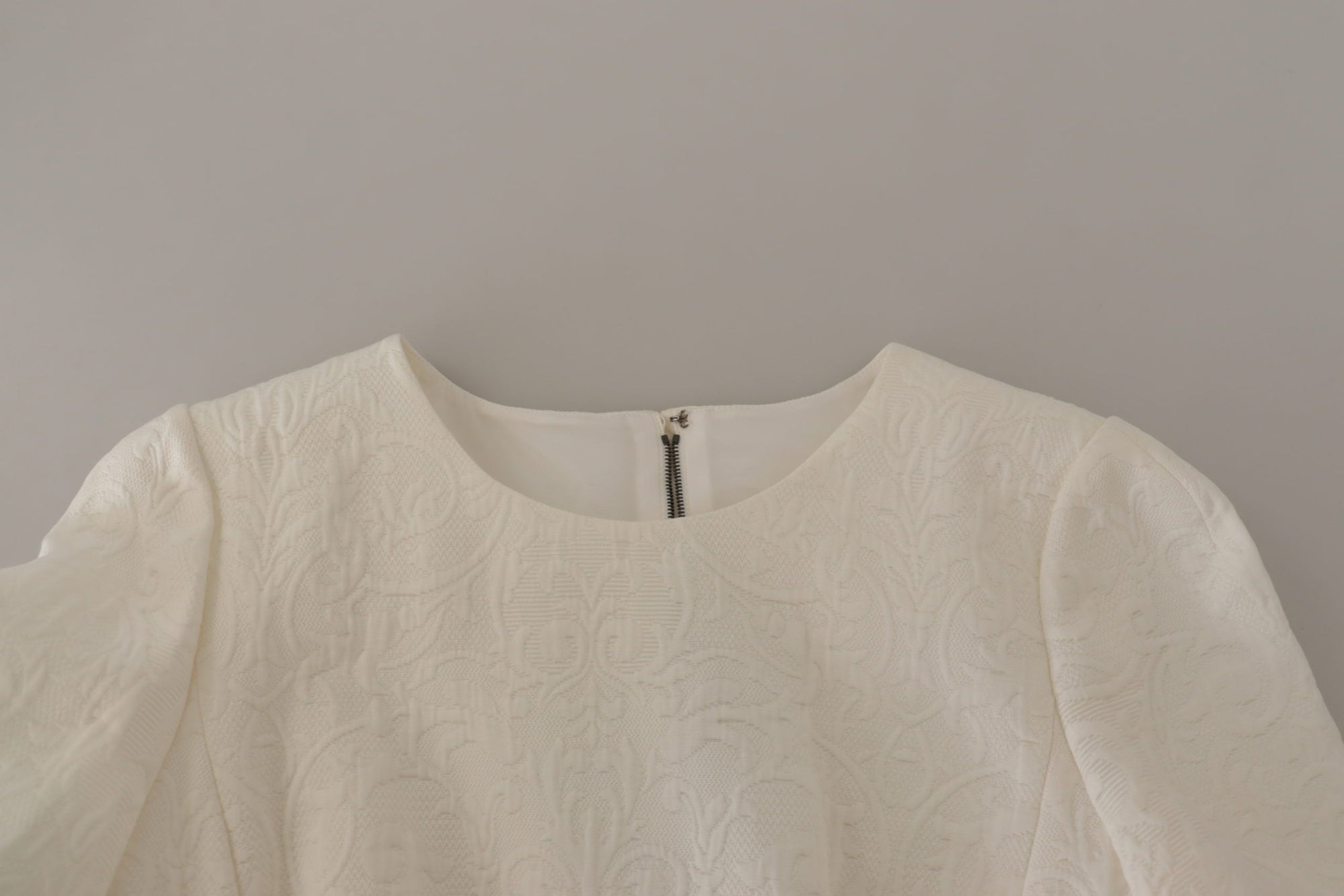 Dolce &amp; Gabbana White Jaquard Midi Floral Sheath Brocade Dress