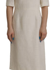 Dolce & Gabbana White Jaquard Midi Floral Sheath Brocade Dress