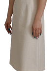 Dolce & Gabbana White Jaquard Midi Floral Sheath Brocade Dress