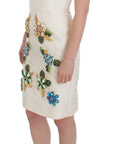 Dolce & Gabbana White Brocade Crystal Sheath Dress