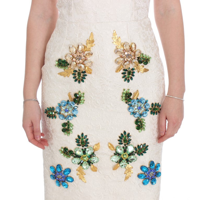 Dolce &amp; Gabbana White Brocade Crystal Sheath Dress