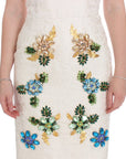 Dolce & Gabbana White Brocade Crystal Sheath Dress