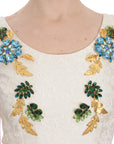 Dolce & Gabbana White Brocade Crystal Sheath Dress