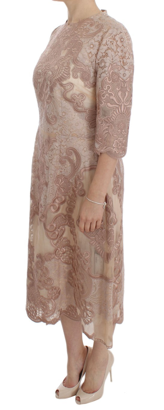 Dolce &amp; Gabbana Pink Silk Lace Ricamo Shift Gown Dress