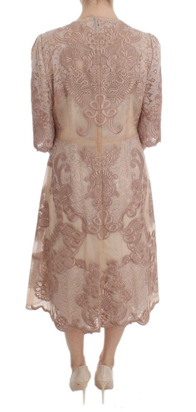 Dolce &amp; Gabbana Pink Silk Lace Ricamo Shift Gown Dress