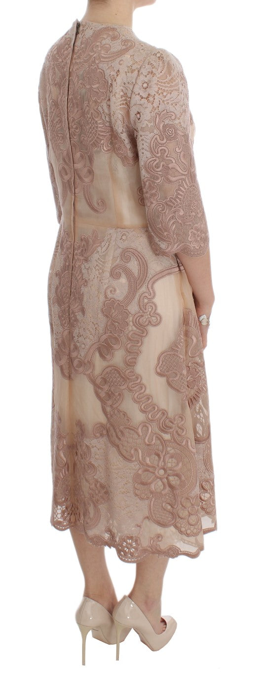 Dolce &amp; Gabbana Pink Silk Lace Ricamo Shift Gown Dress