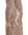 Dolce & Gabbana Pink Silk Lace Ricamo Shift Gown Dress