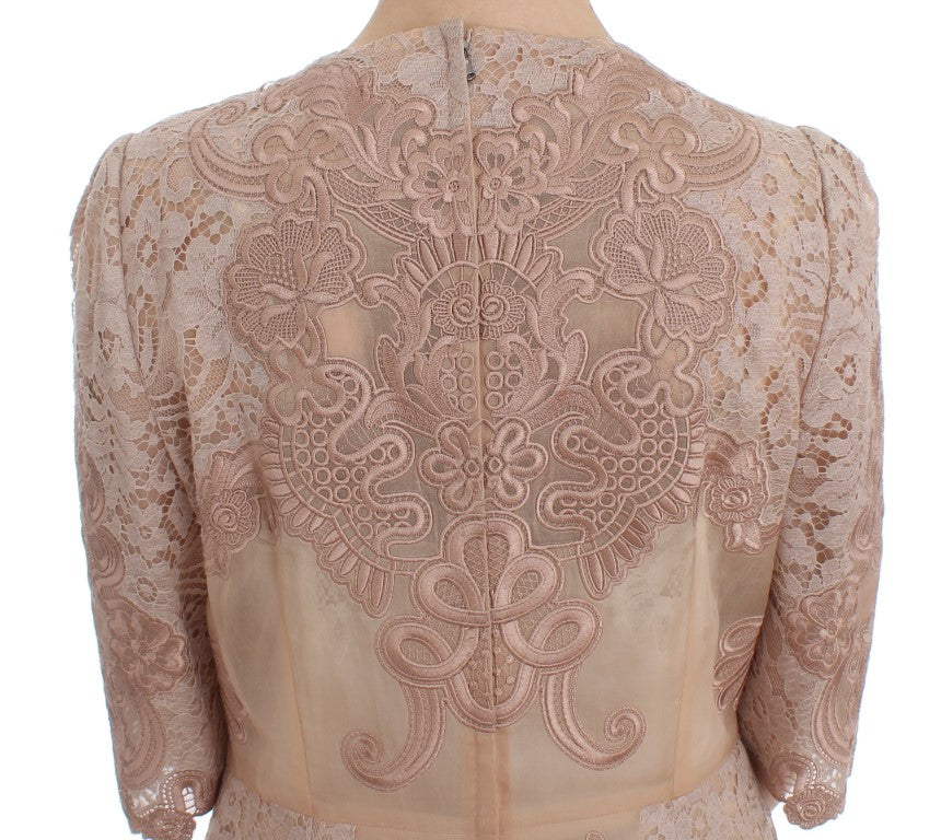 Dolce &amp; Gabbana Pink Silk Lace Ricamo Shift Gown Dress