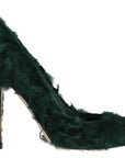Dolce & Gabbana Green Xiangao Lamb Fur Leather Pumps