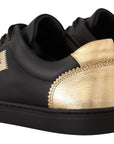 Dolce & Gabbana Black Gold Leather Low Top Sneakers Womens Shoes