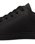 Dolce & Gabbana Black Gold Leather Low Top Sneakers Womens Shoes