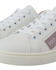 Dolce & Gabbana White Pink Leather Low Top Sneakers Shoes