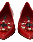 Dolce & Gabbana Red Leather Crystals Loafers Flats Shoes
