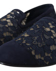 Dolce & Gabbana Blue Floral Lace Slip Ons Loafers Flats Shoes