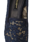 Dolce & Gabbana Blue Floral Lace Slip Ons Loafers Flats Shoes