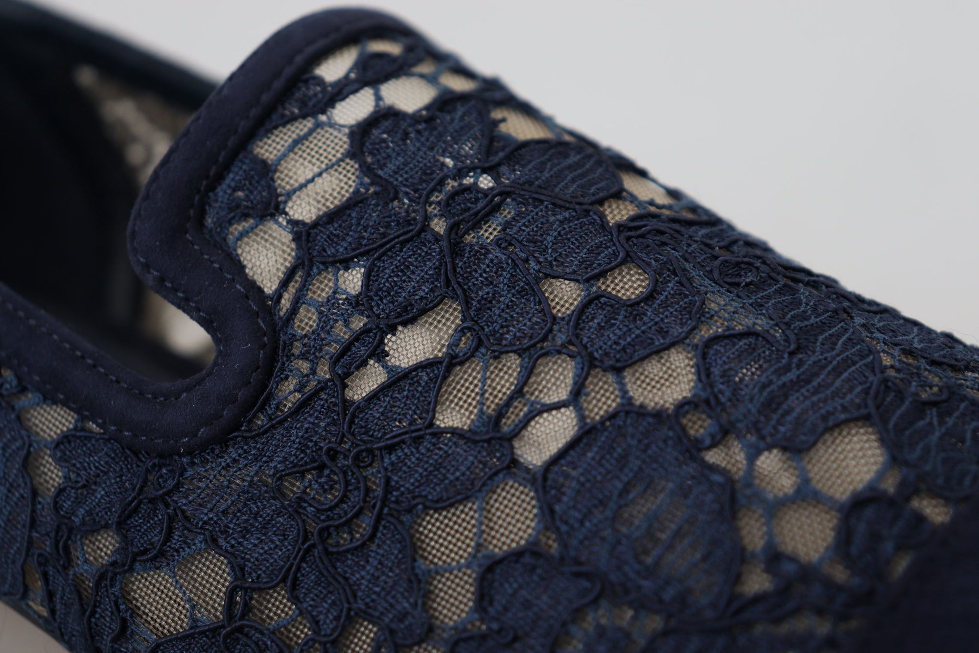 Dolce &amp; Gabbana Blue Floral Lace Slip Ons Loafers Flats Shoes