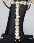 Dolce & Gabbana Black Satin Clear Crystal T-strap Sandal Shoes