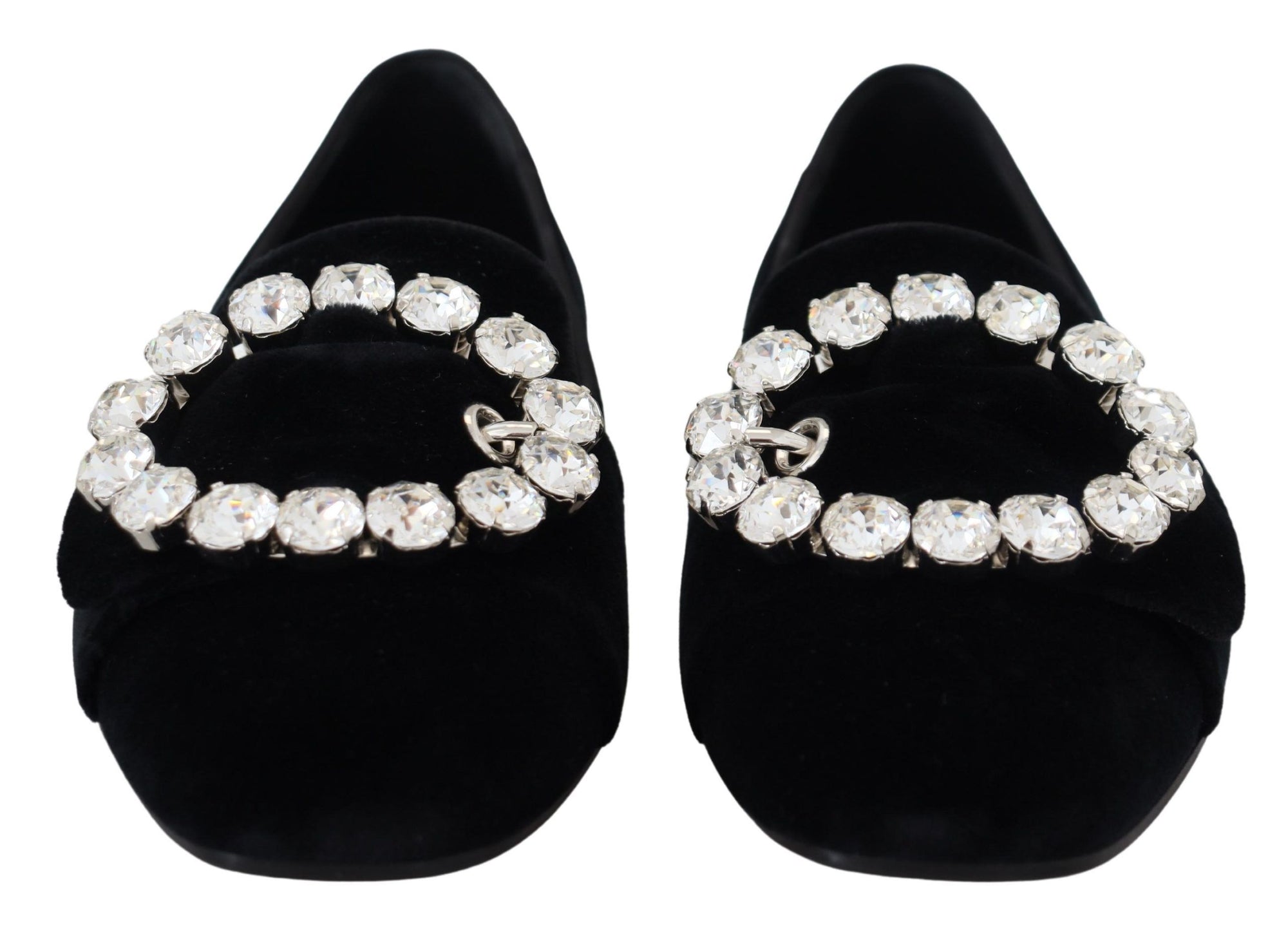Dolce &amp; Gabbana Black Velvet Crystals Loafers Flats Shoes