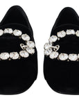 Dolce & Gabbana Black Velvet Crystals Loafers Flats Shoes