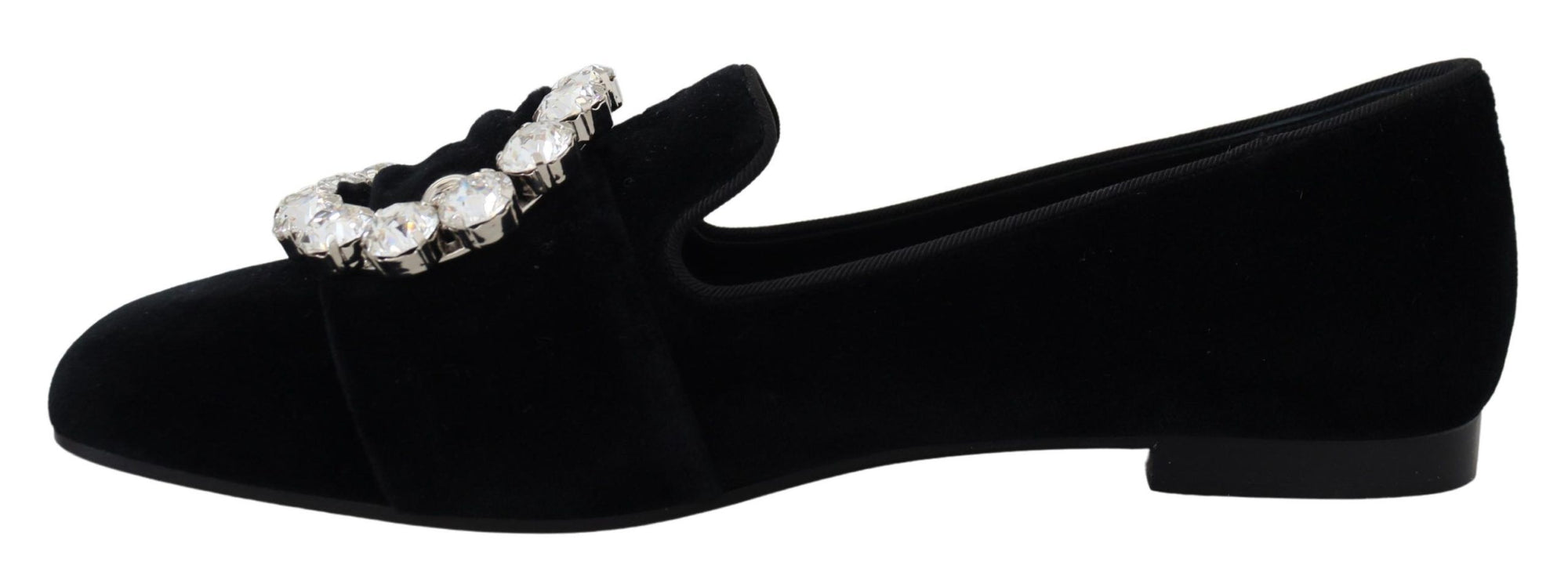 Dolce &amp; Gabbana Black Velvet Crystals Loafers Flats Shoes