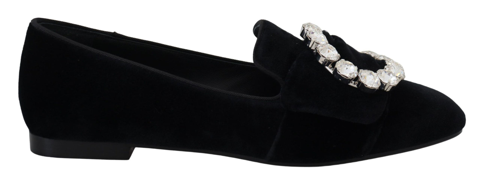 Dolce &amp; Gabbana Black Velvet Crystals Loafers Flats Shoes