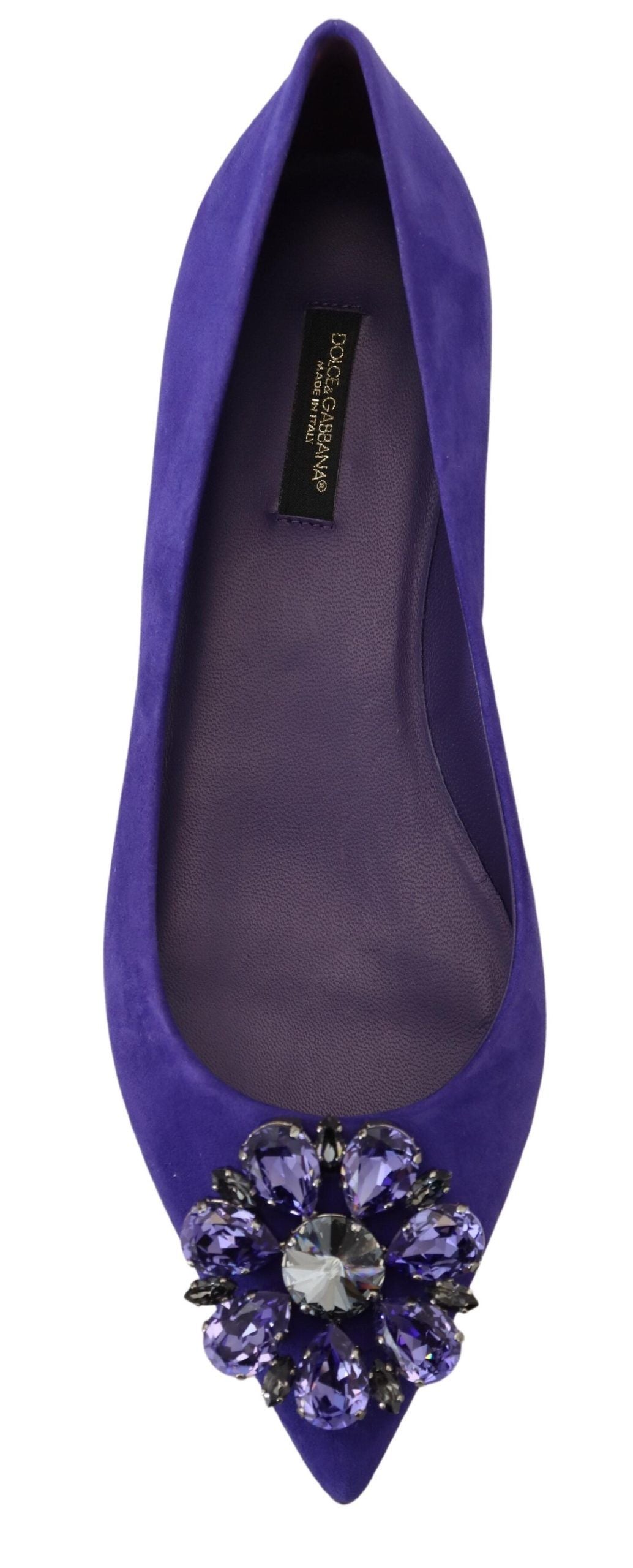 Dolce &amp; Gabbana Purple Suede Crystals Loafers Flats Shoes