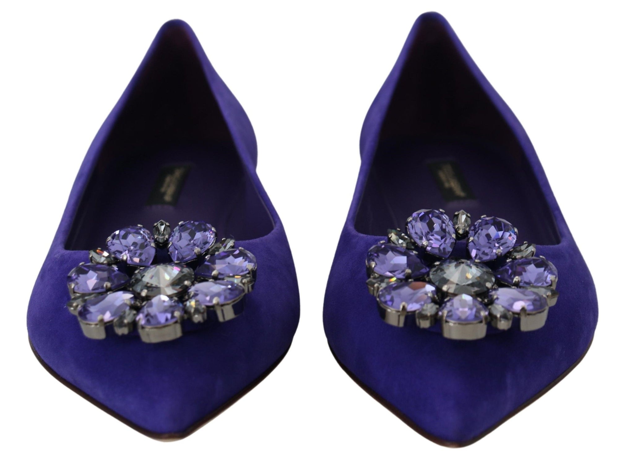 Dolce &amp; Gabbana Purple Suede Crystals Loafers Flats Shoes