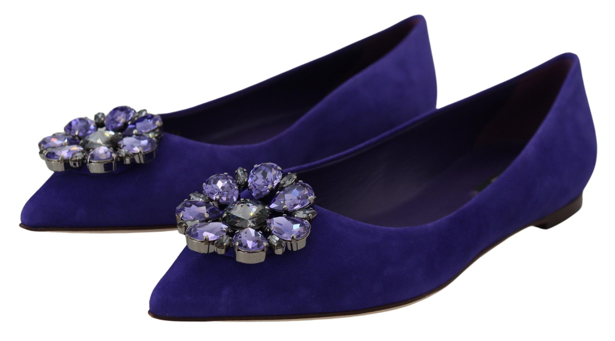 Dolce &amp; Gabbana Purple Suede Crystals Loafers Flats Shoes