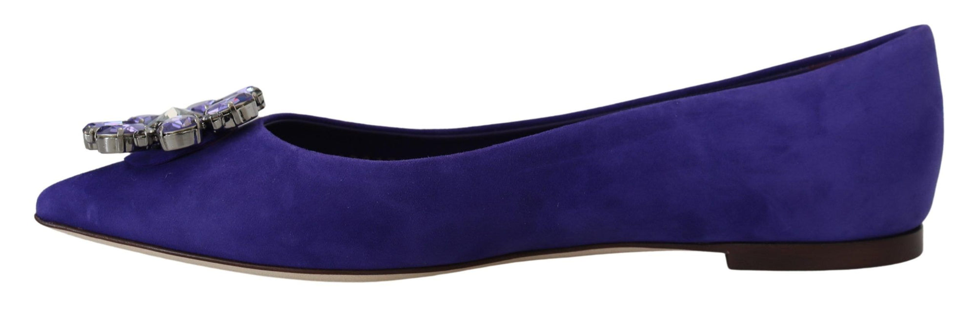 Dolce &amp; Gabbana Purple Suede Crystals Loafers Flats Shoes