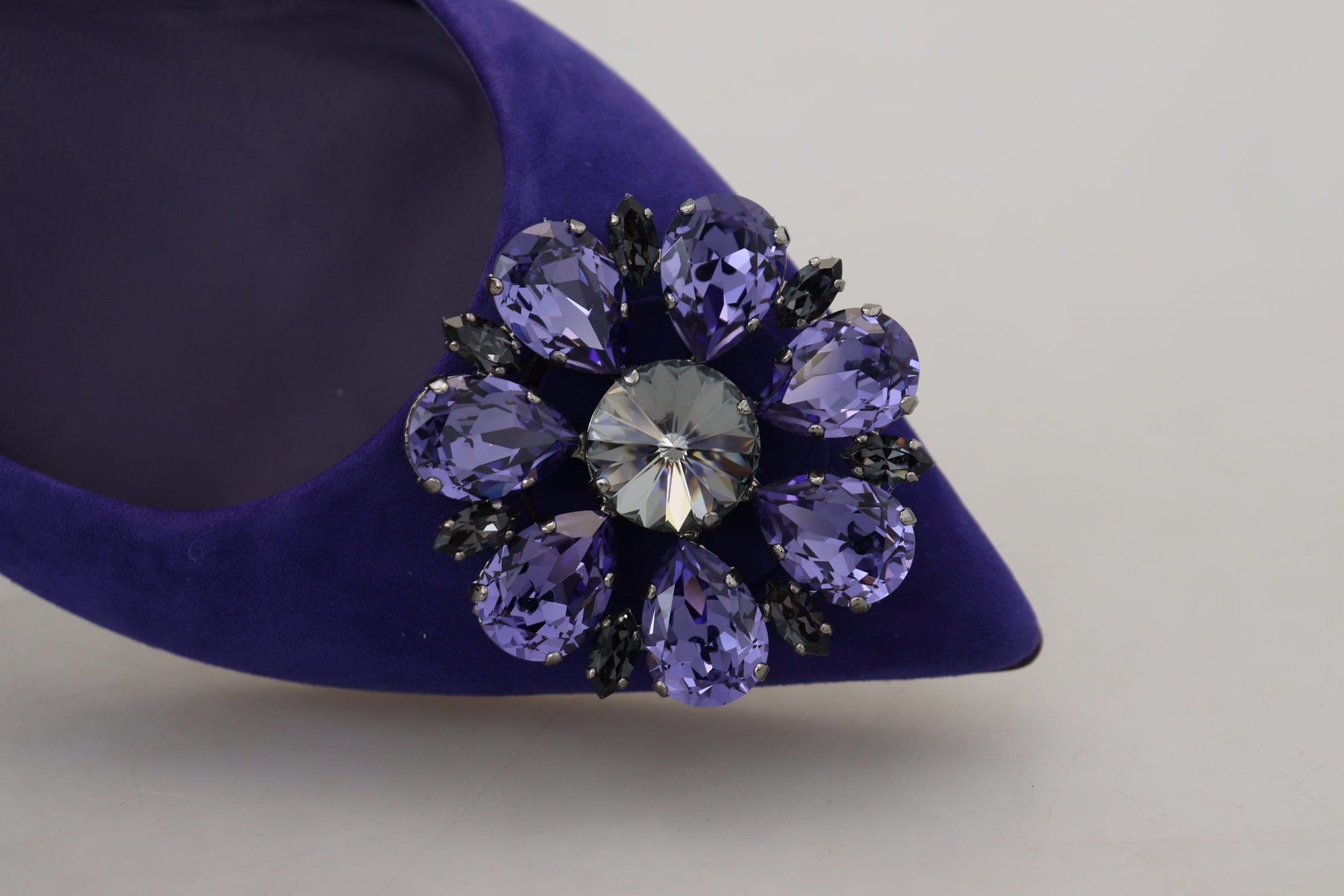 Dolce &amp; Gabbana Purple Suede Crystals Loafers Flats Shoes