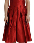 Dolce & Gabbana Red A-line Pleated Satin Silk Dress