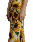 Dolce & Gabbana White Sunflower Print Sheath Midi Silk