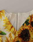 Dolce & Gabbana White Sunflower Print Sheath Midi Silk