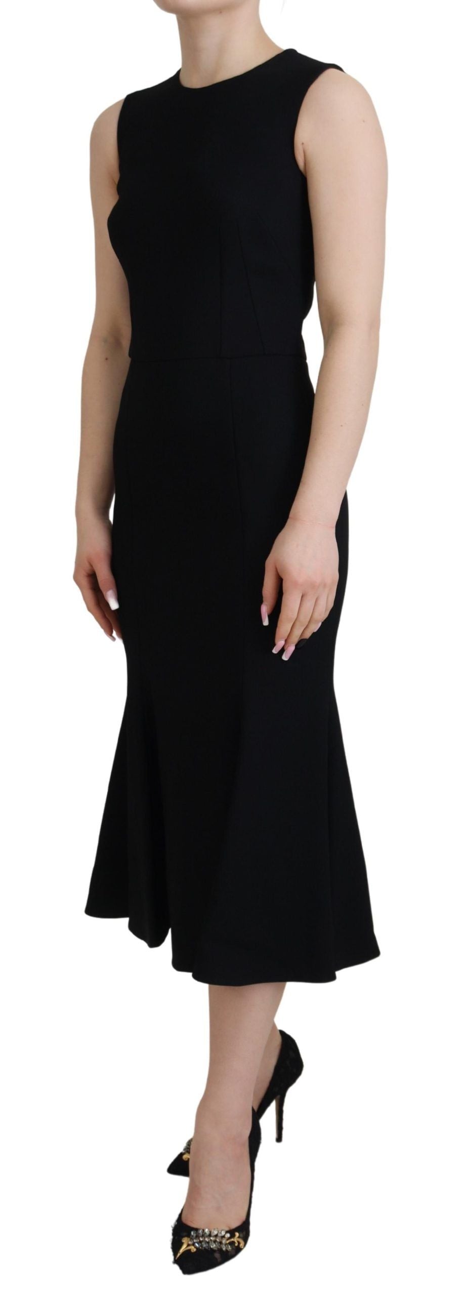 Dolce &amp; Gabbana Black Dress Sheath Flare Viscose Dress