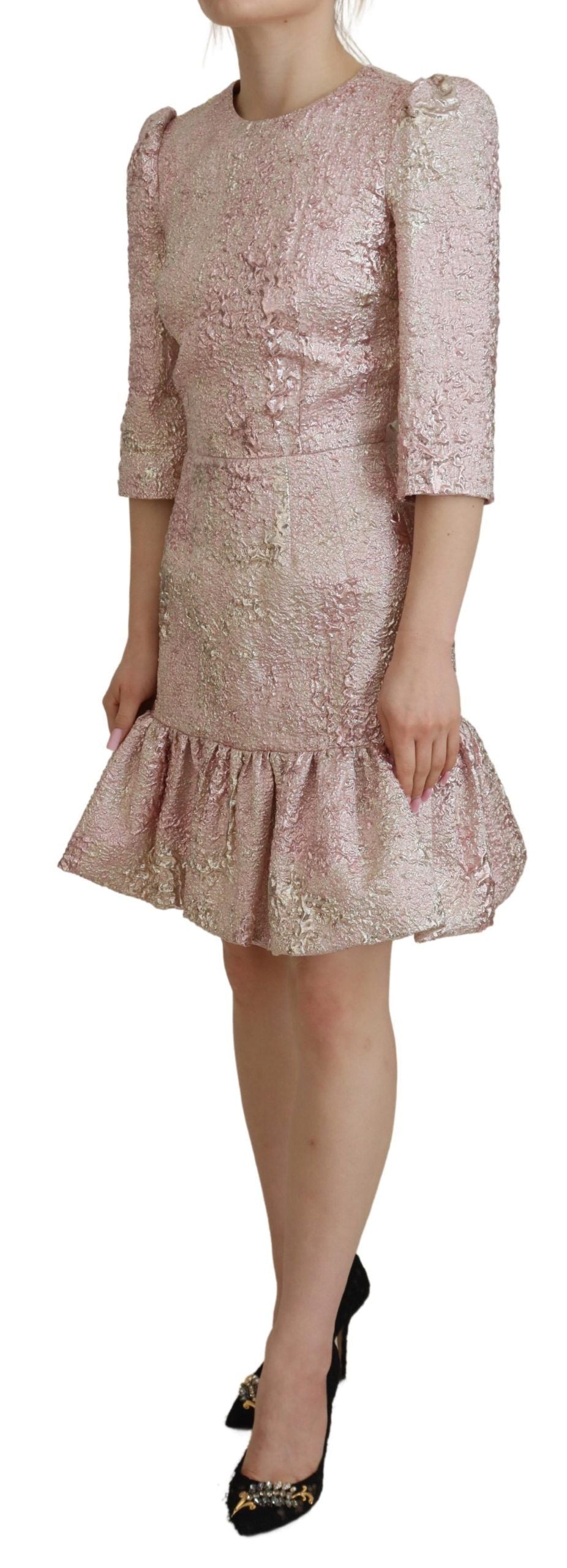 Dolce &amp; Gabbana Pink Jaquard 3/4 Sleeve Sheath Midi Dress
