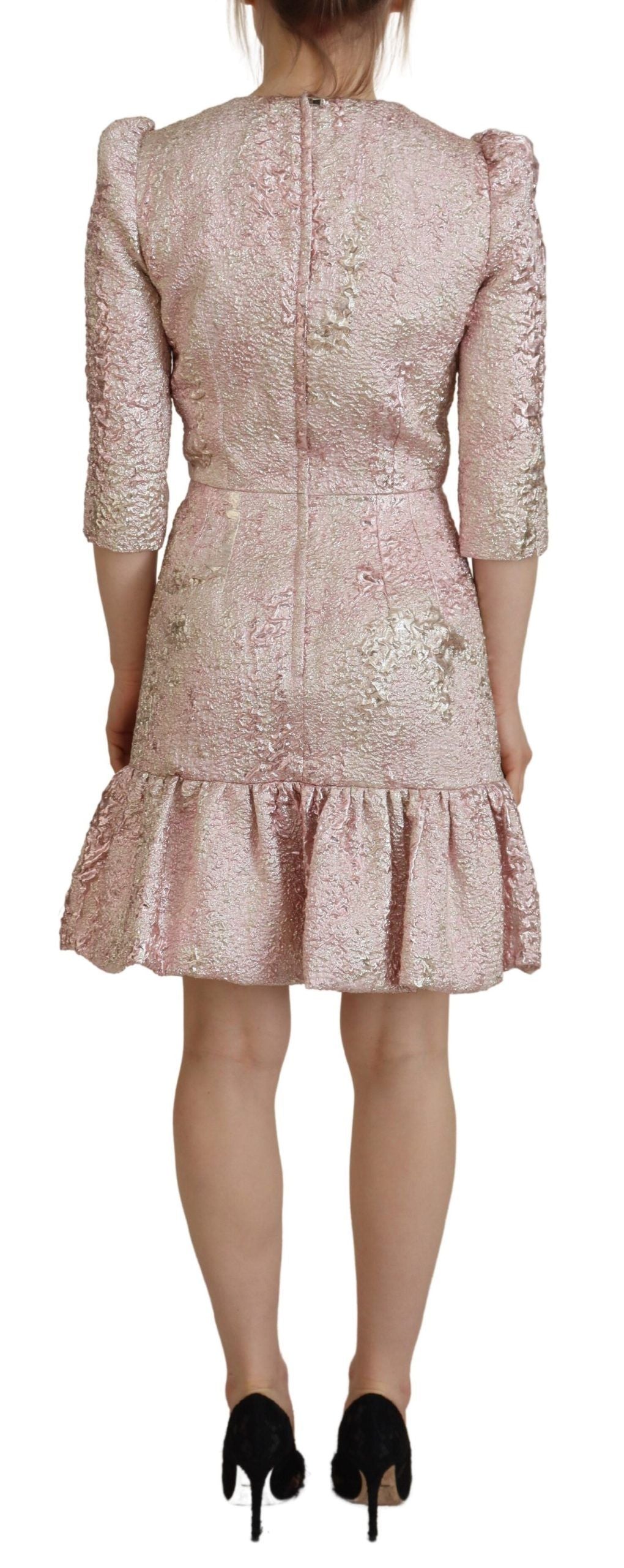 Dolce &amp; Gabbana Pink Jaquard 3/4 Sleeve Sheath Midi Dress